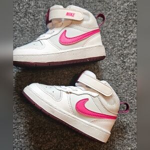 Nike Kids White Sneakers with Pink Accents